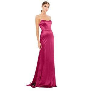 IEENA for MAC DUGGAL Square Neck Hot Pink Crystal Strap Formal Gown